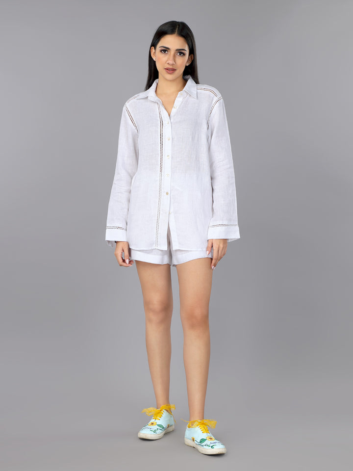 Frost White Linen Shirt & Shorts Set