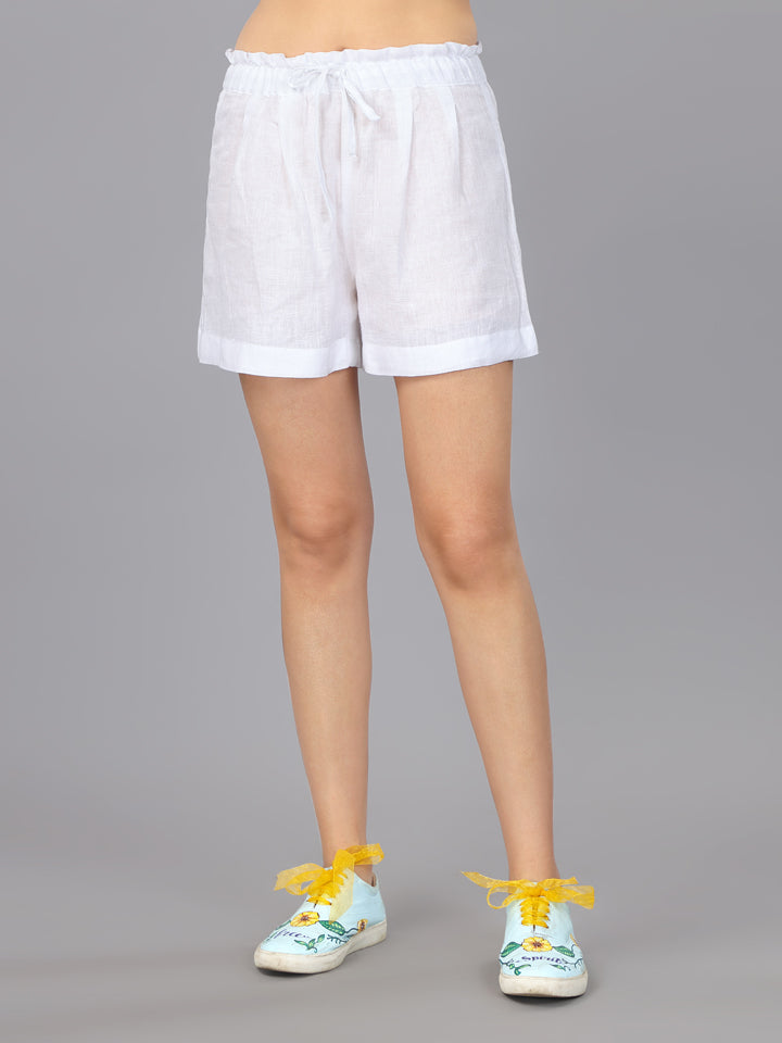Frost White Linen Shorts