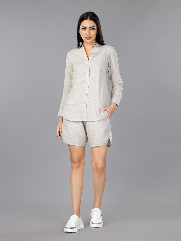 Natural Linen Classic Shirt & Shorts Set
