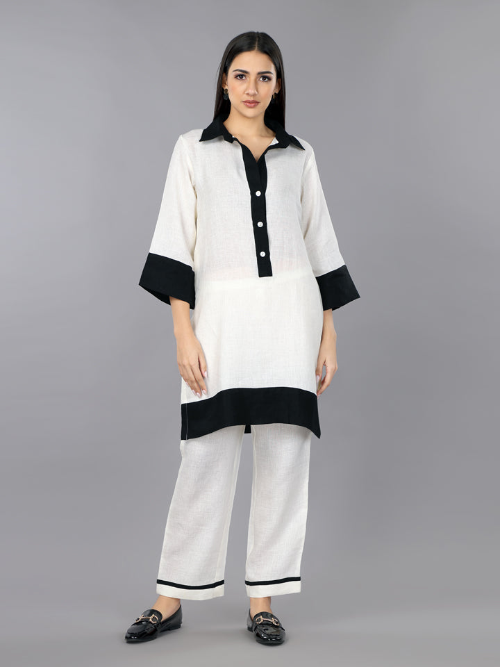 Ivory Shirt Style Kurta Set