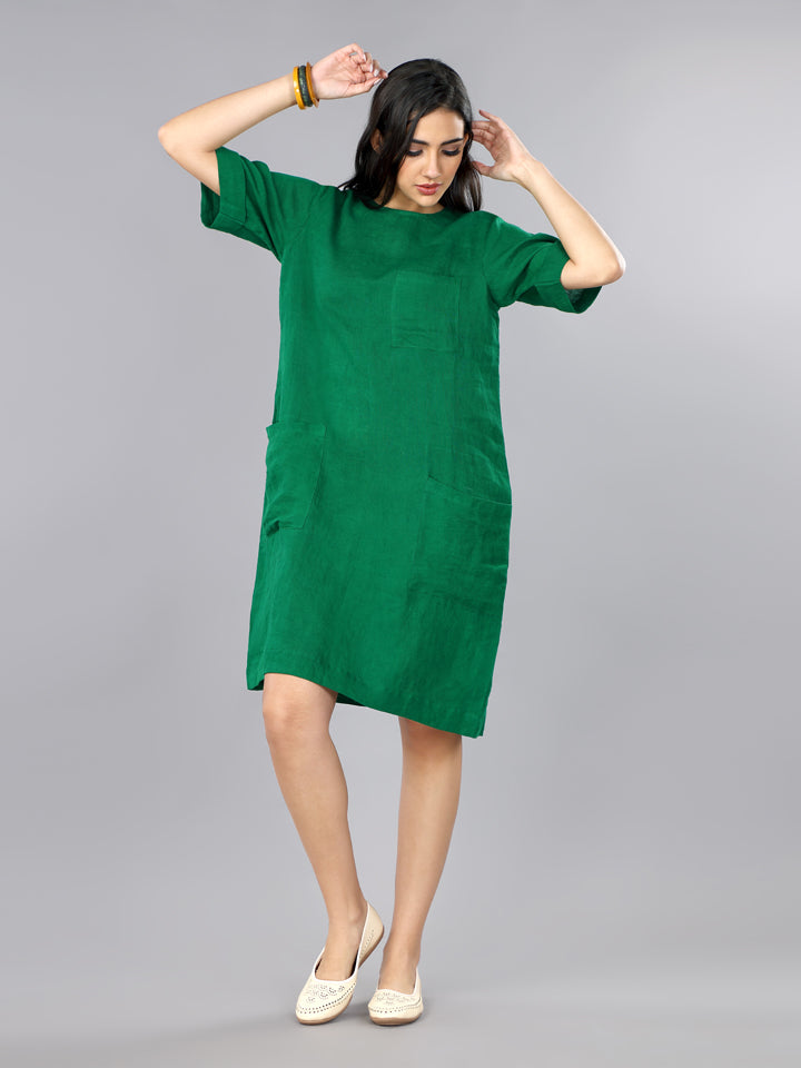 Imperial Green Linen Pocket Dress