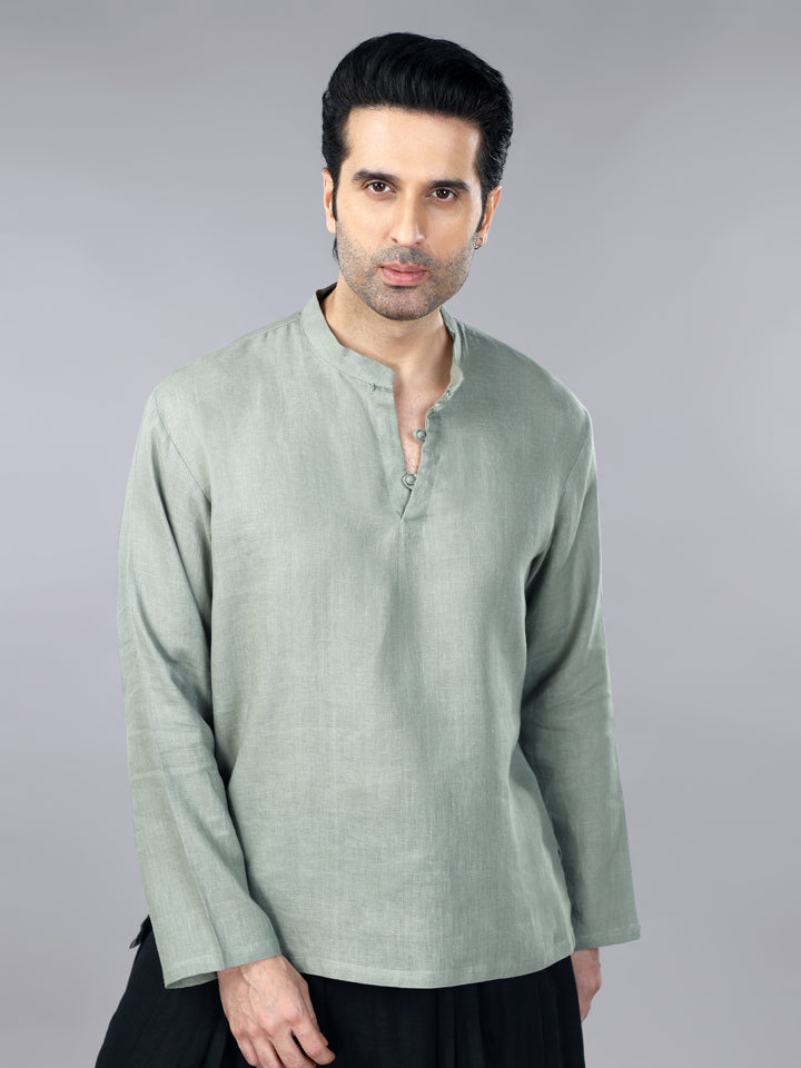 Sage Green Linen Short Kurta Shirt