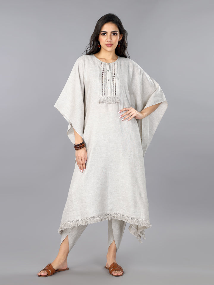 Natural Linen Kaftan & Dhoti Pant Set
