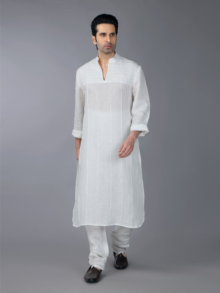 Ivory Linen Pintucks Kurta Set