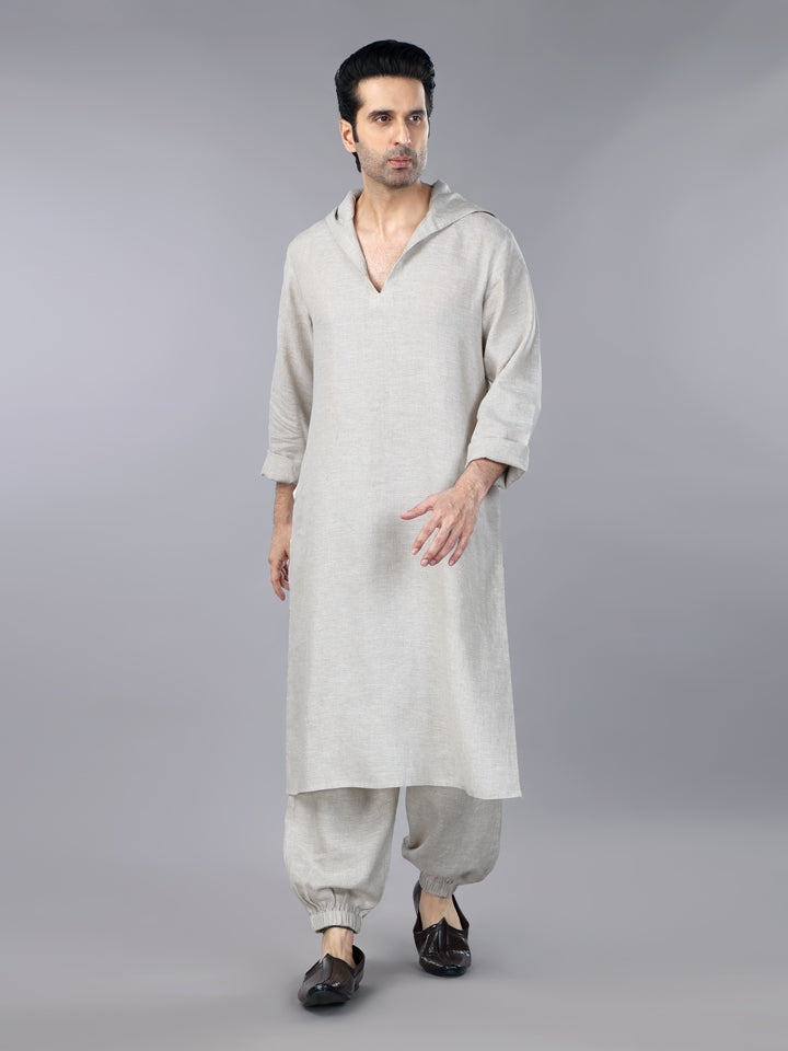 Natural Linen Hoodie Kurta Set