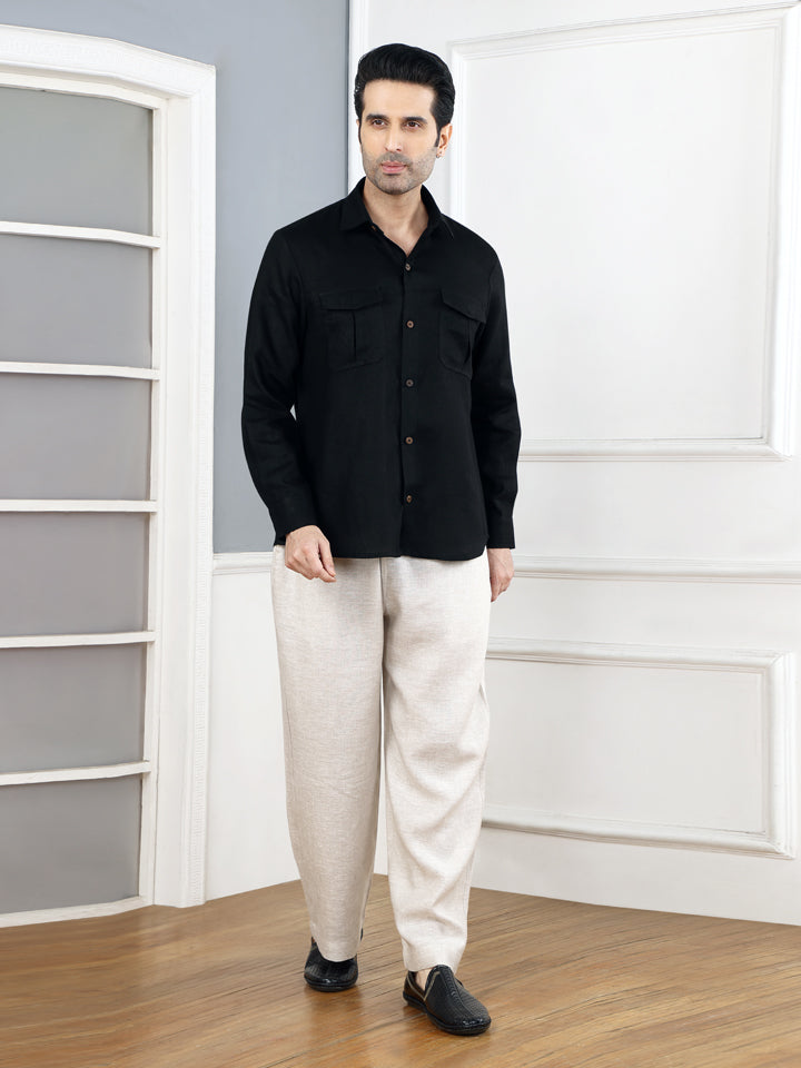 Pitch Black Linen shirt & Natural Trouser Set