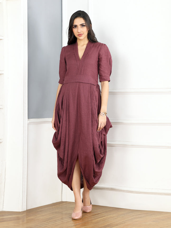 linen cowl neck dress Women's Mina A-line Cowl Neck Silk Linen Ankle Length Dress S/M/L Cream/White/Red MEAN BLVD