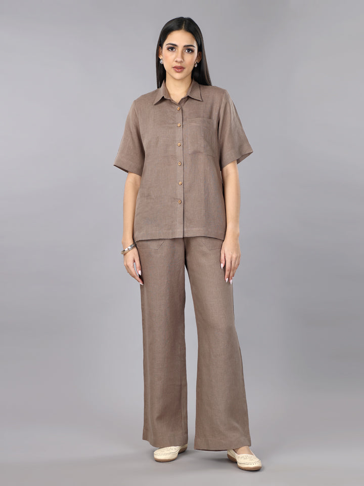 Mocha Mousse Linen Shirt & Pant Set