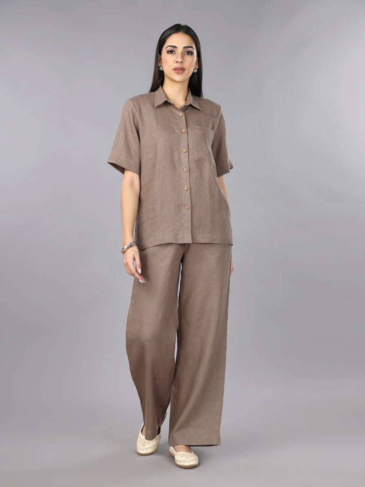 Mocha Mousse Linen Shirt & Pant Set