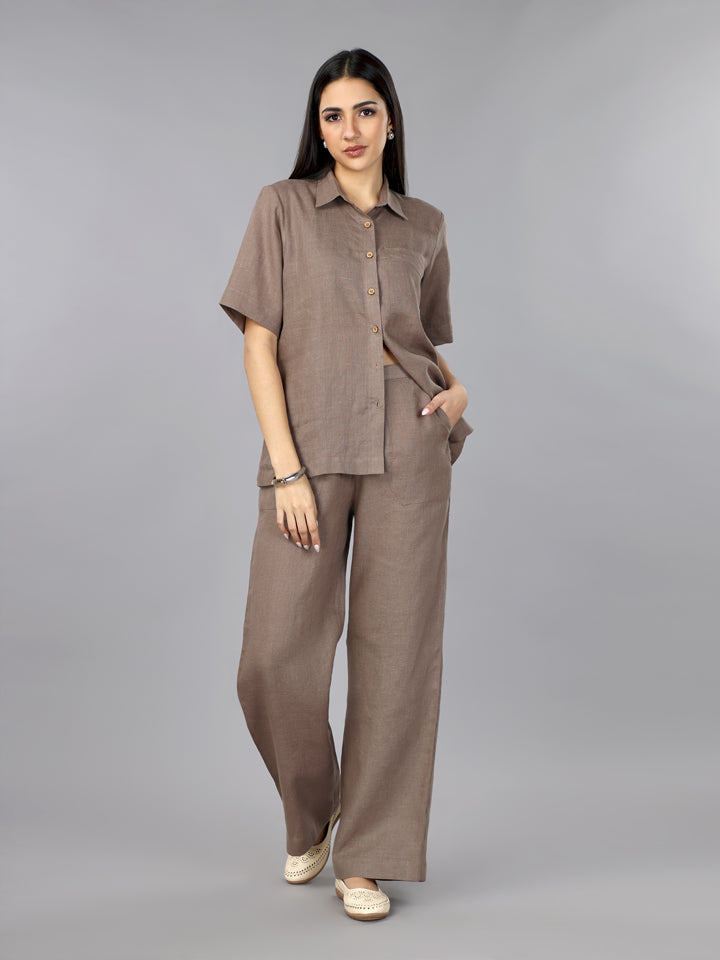 Mocha Mousse Linen Shirt & Pant Set