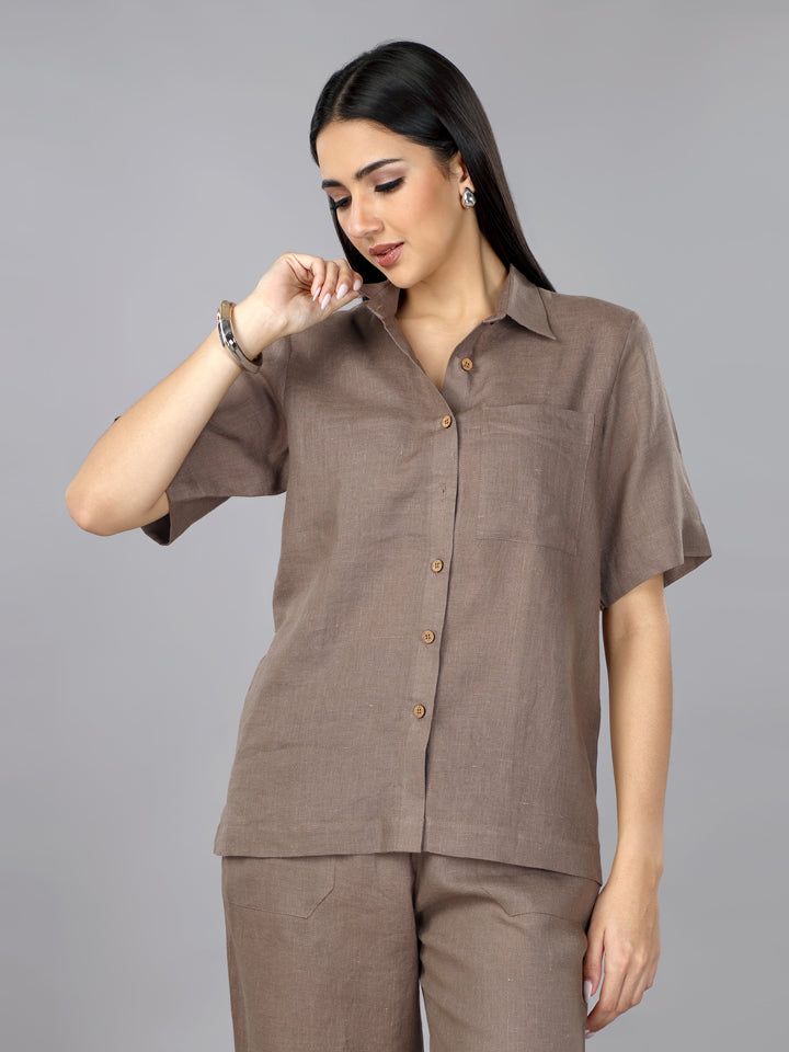 Mocha Mousse Linen Shirt & Pant Set