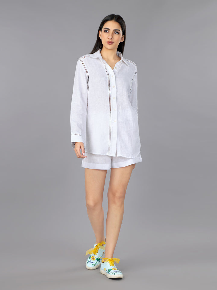 Frost White Linen Shirt & Shorts Set