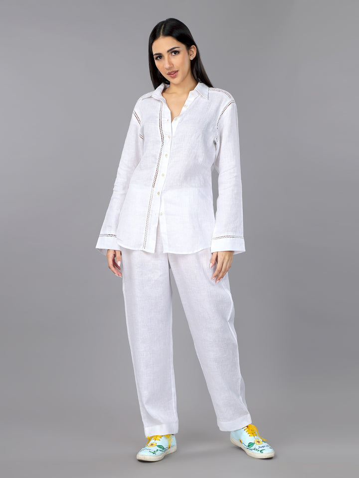 Frost White Linen Shirt & Pant Loungewear Set