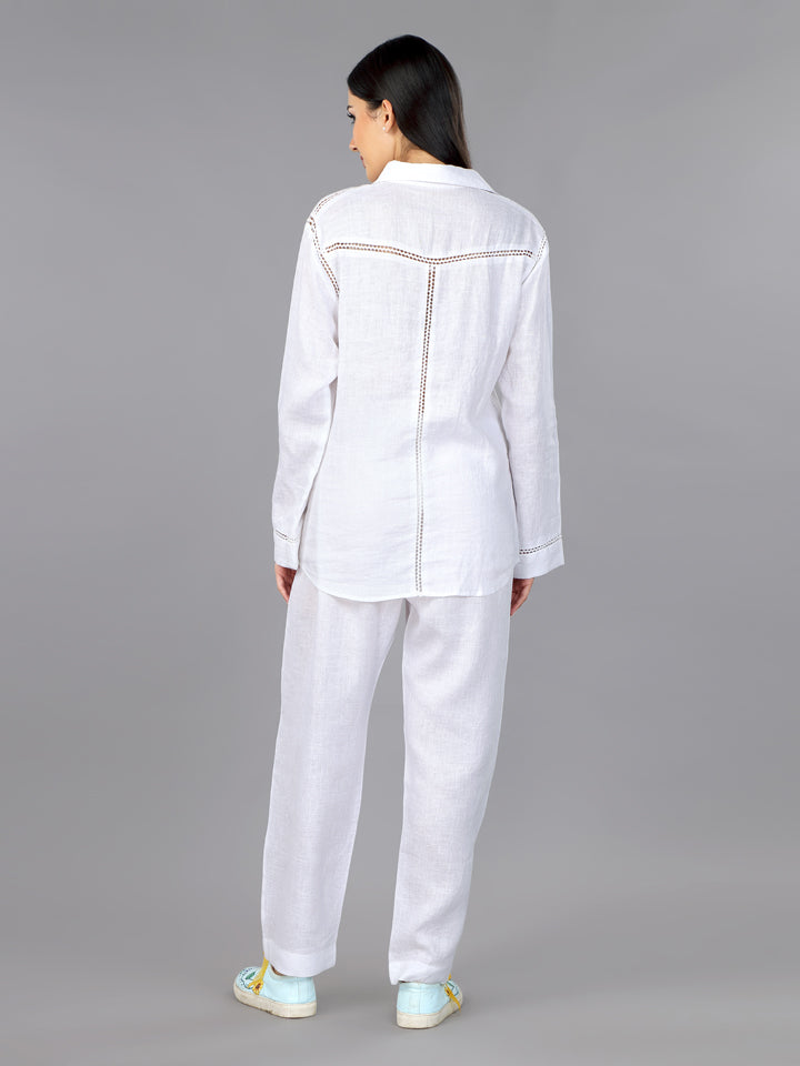Frost White Linen Shirt & Pant Loungewear Set