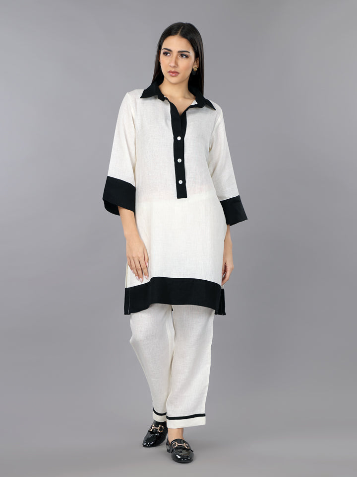 Ivory Shirt Style Kurta Set