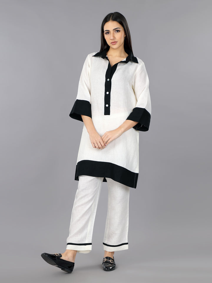 Ivory Shirt Style Kurta Set