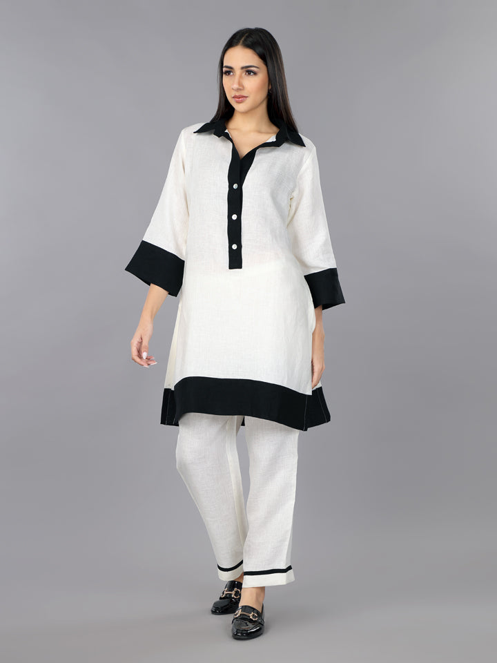 Ivory Shirt Style Kurta Set