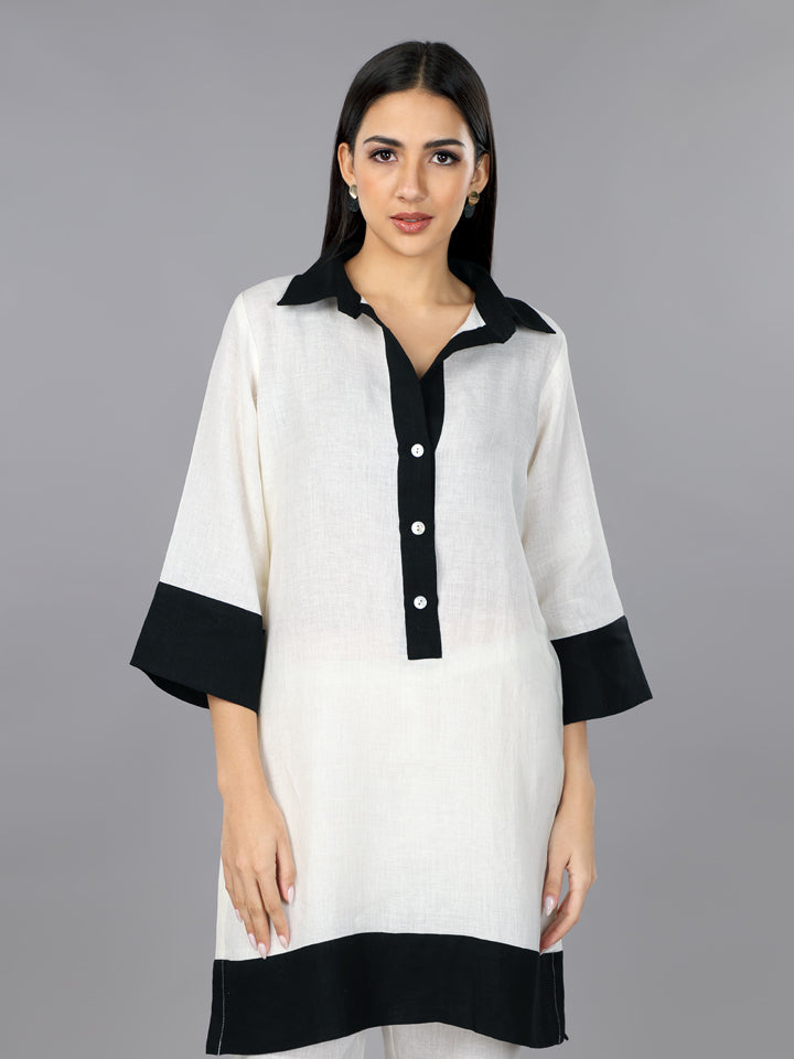 Ivory Shirt Style Kurta Set