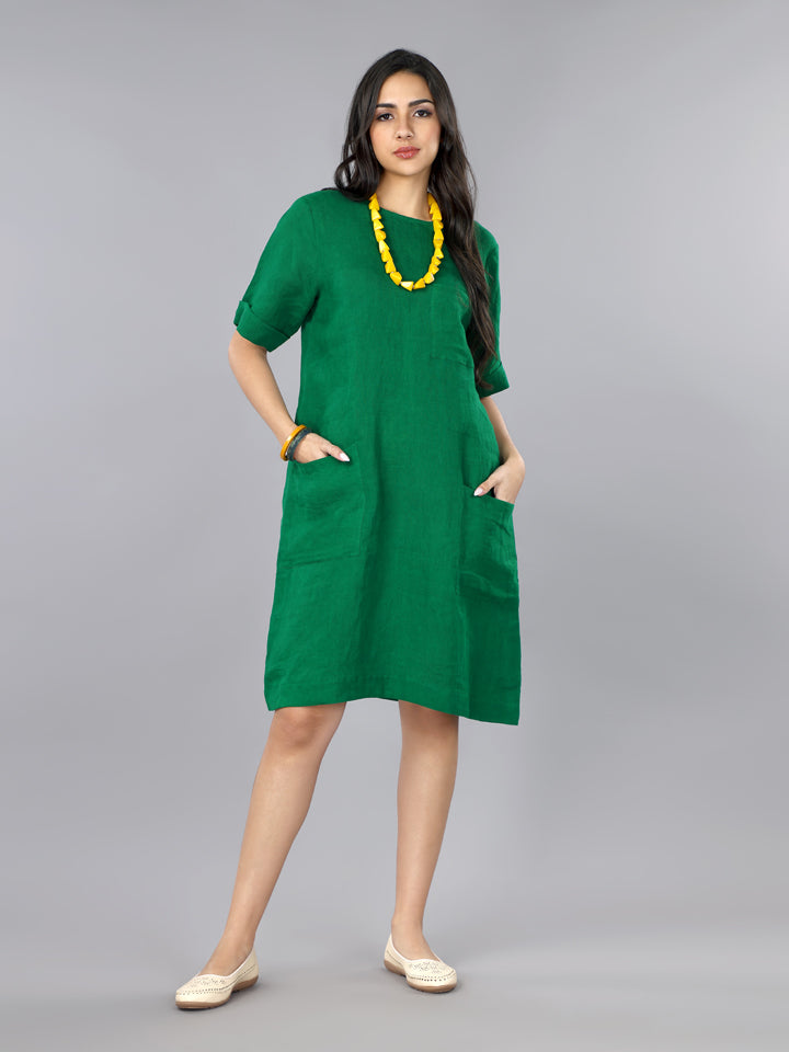Imperial Green Linen Pocket Dress