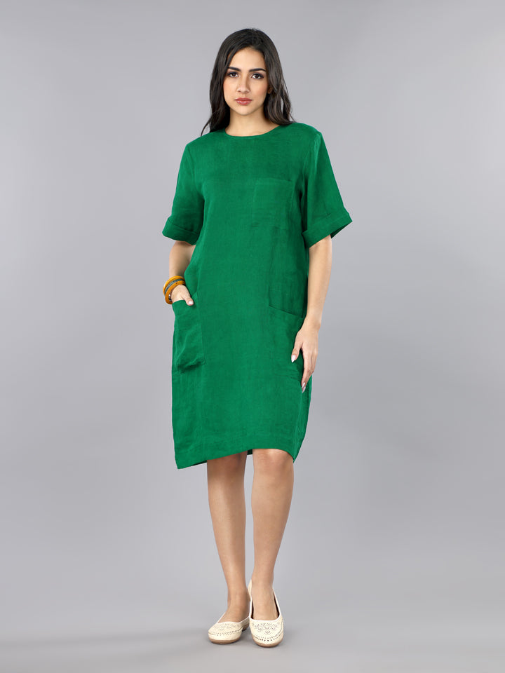 Imperial Green Linen Pocket Dress