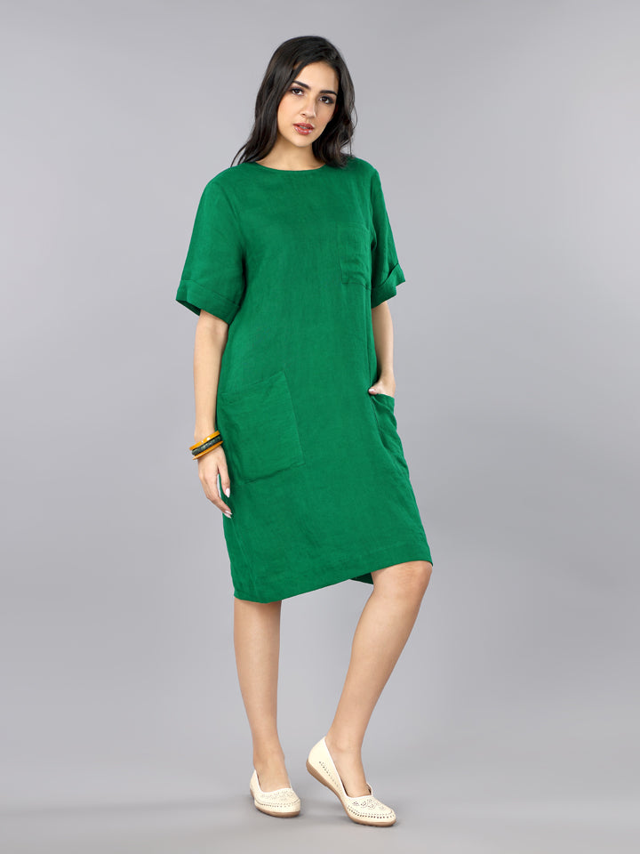Imperial Green Linen Pocket Dress