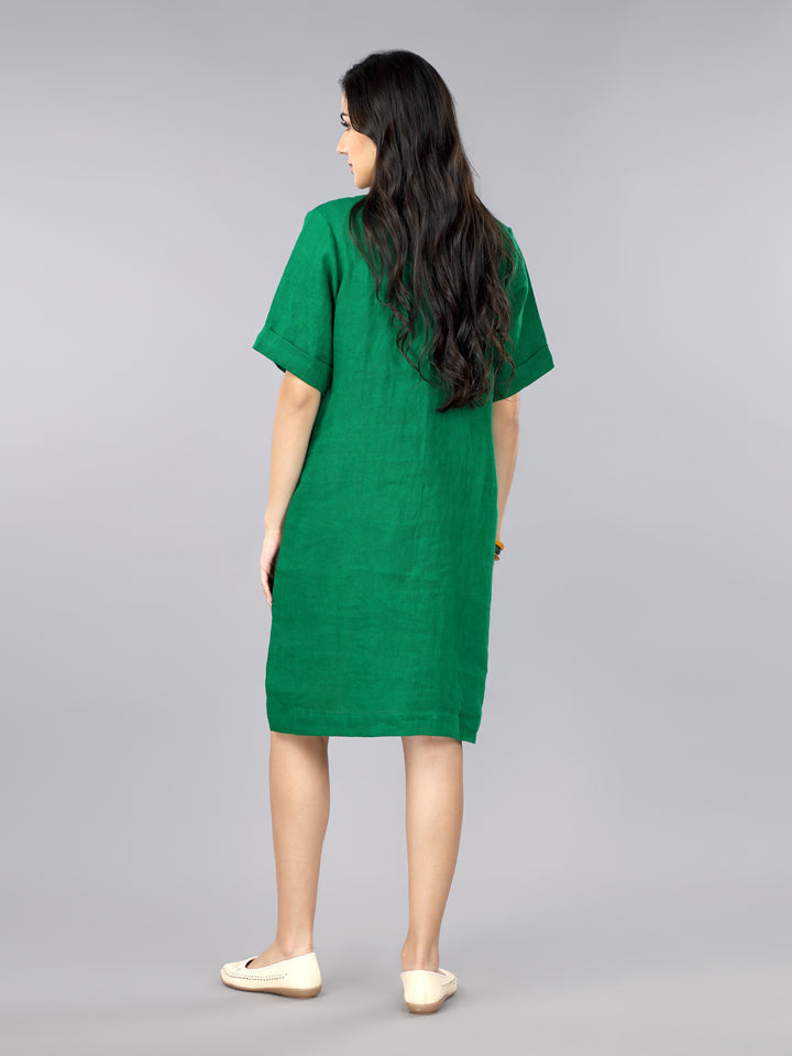 Imperial Green Linen Pocket Dress
