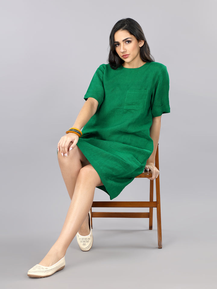 Imperial Green Linen Pocket Dress
