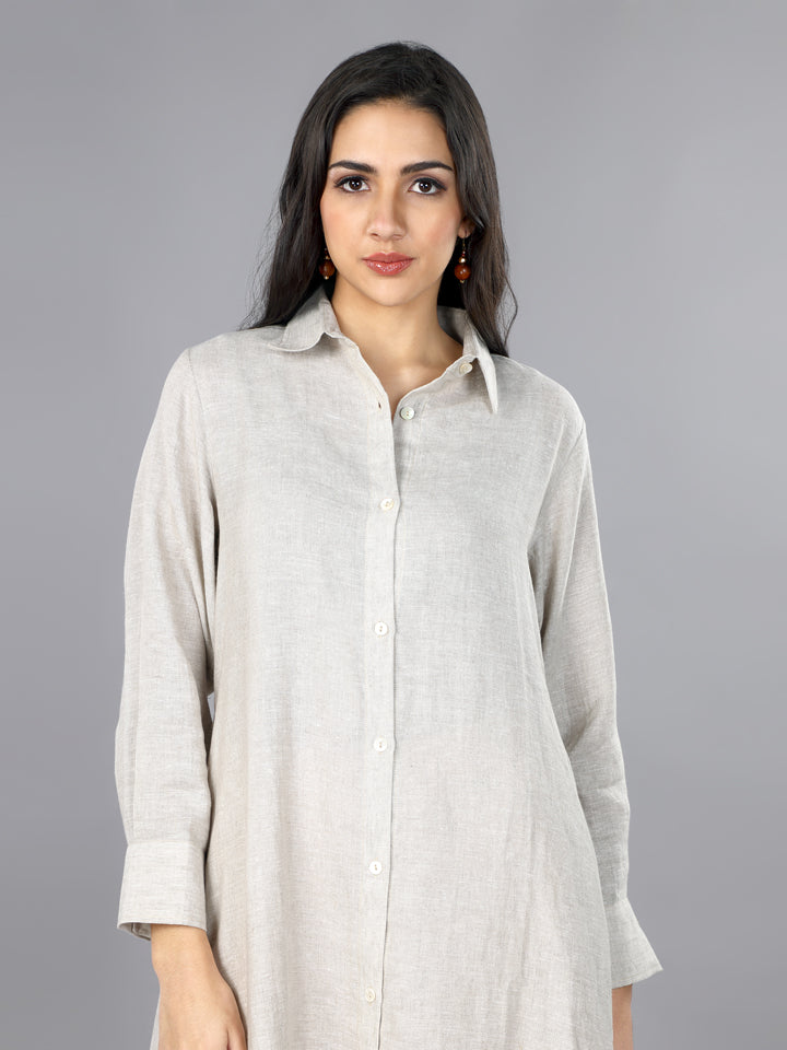 Natural Linen Shirt Style Kurta and Palazzo Set