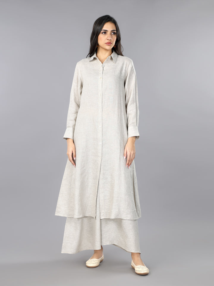 Natural Linen Shirt Style Kurta and Palazzo Set