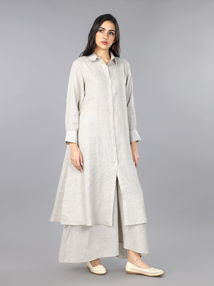 Natural Linen Shirt Style Kurta and Palazzo Set