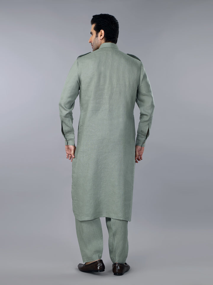 Sage Green Linen Pathani Suit