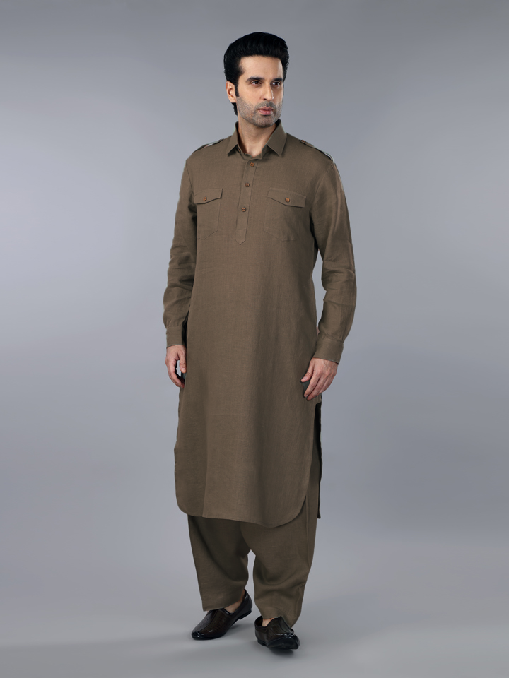 Sage Green Linen Pathani Suit