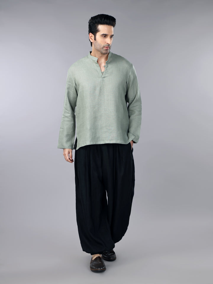 Sage Green Linen Short Kurta Shirt