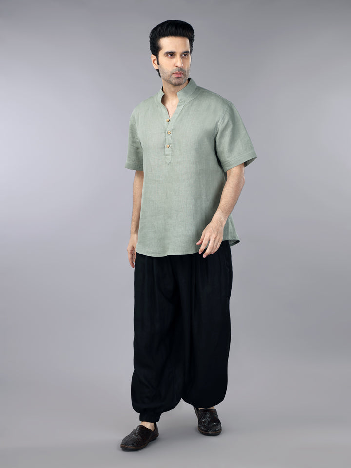 Sage Green Linen Casual Shirt & Balloon Pant Set
