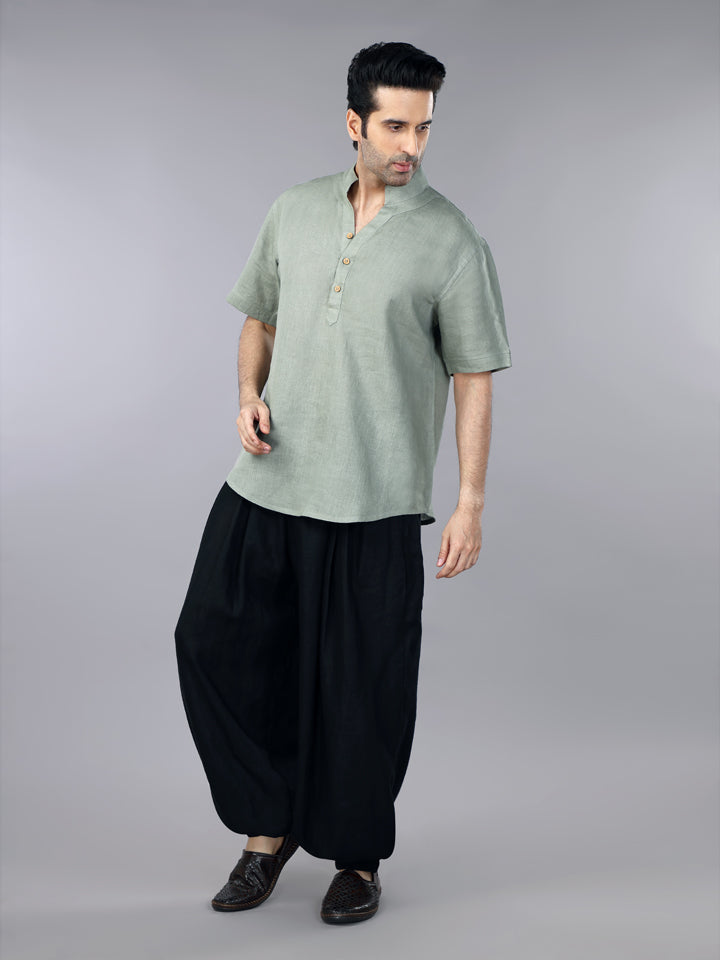 Sage Green Linen Casual Shirt & Balloon Pant Set