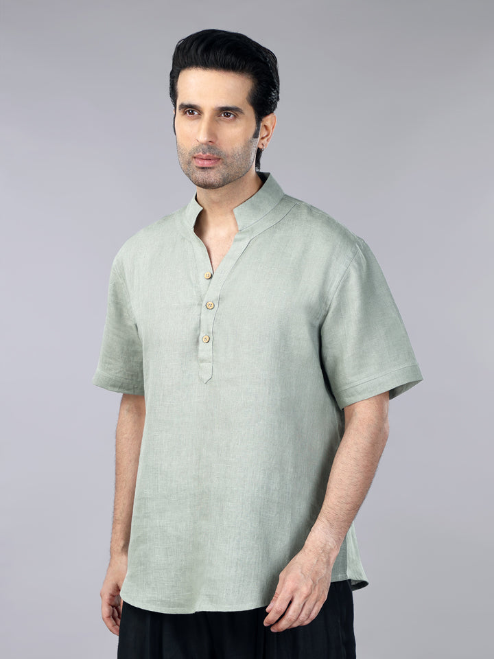 Sage Green Linen Casual Shirt & Balloon Pant Set