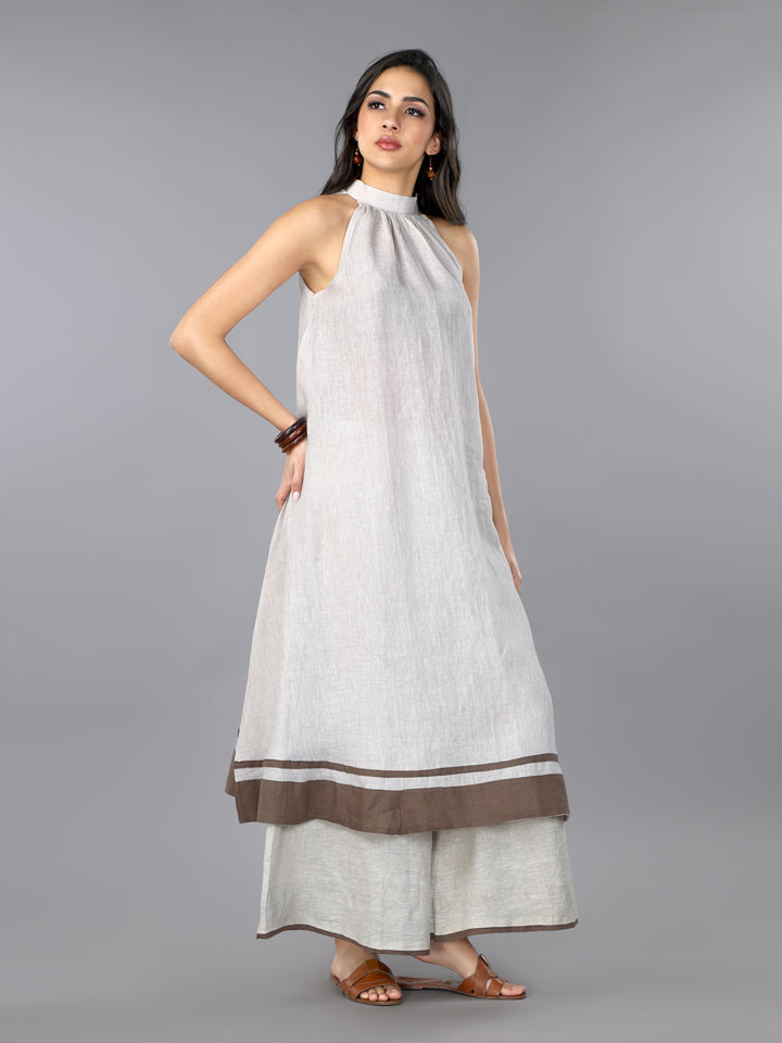 Natural Linen Flared Kurta & Palazzo Set