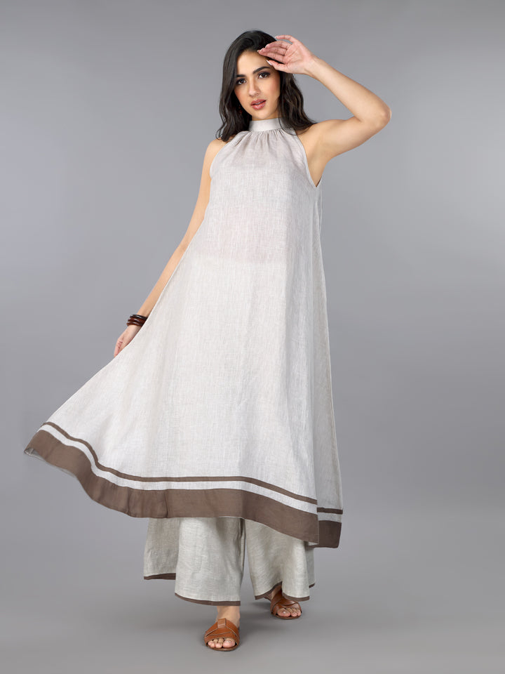 Natural Linen Flared Kurta & Palazzo Set