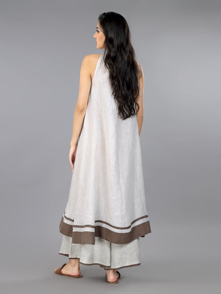 Natural Linen Flared Kurta & Palazzo Set