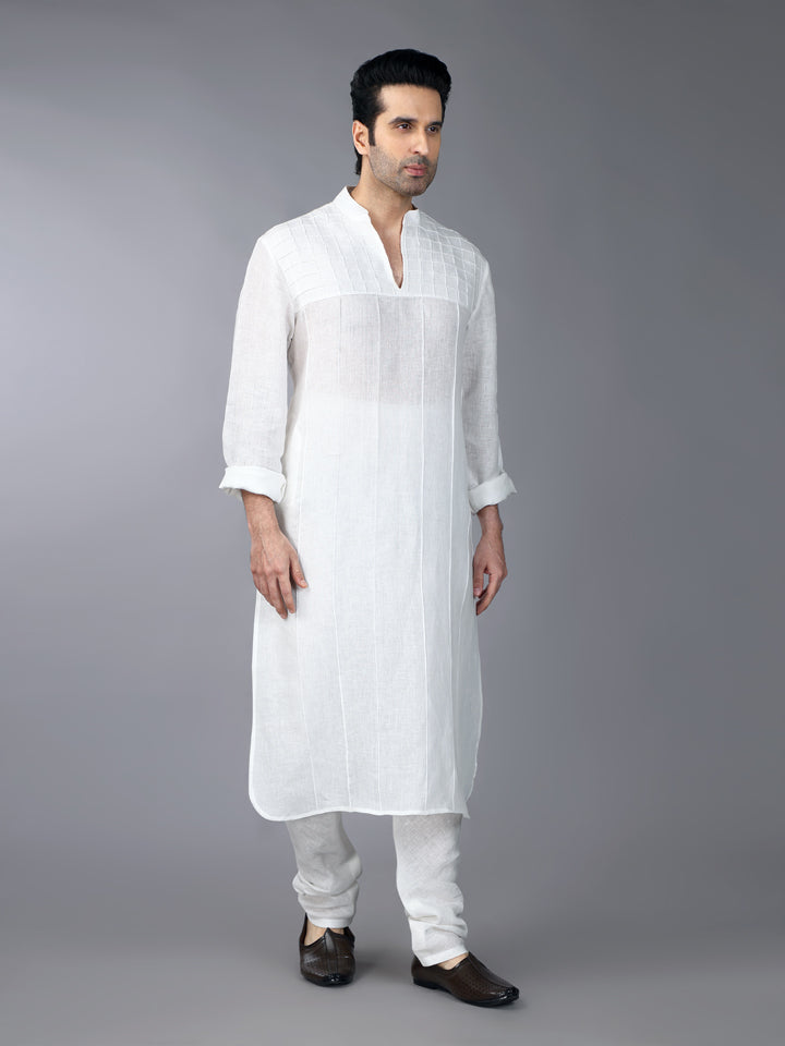 Ivory Linen Pintucks Kurta Set