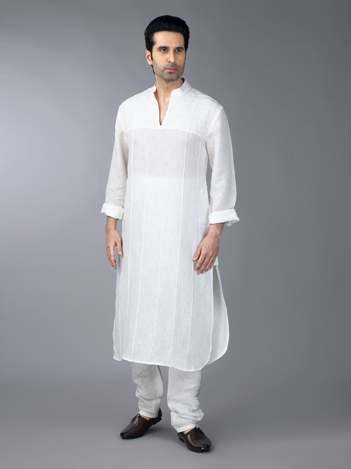 Ivory Linen Pintucks Kurta Set