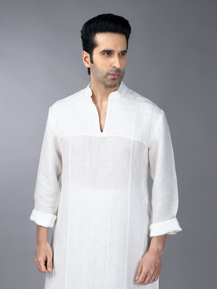 Ivory Linen Pintucks Kurta Set