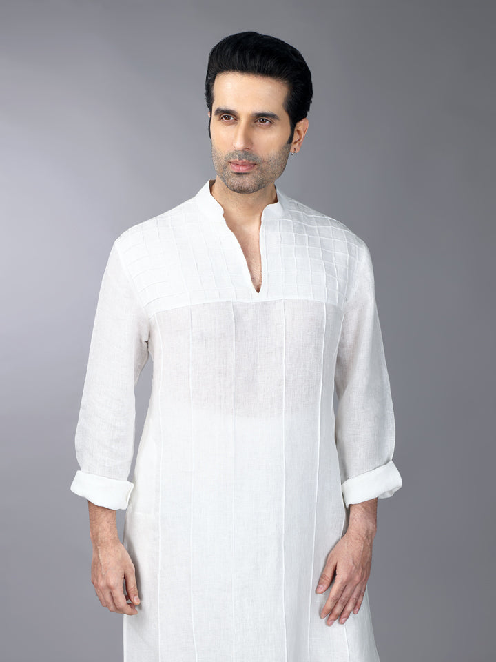 Ivory Linen Pintucks Kurta Set