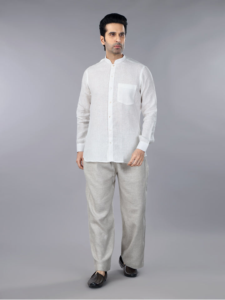 Ivory Linen Band Collar Shirt