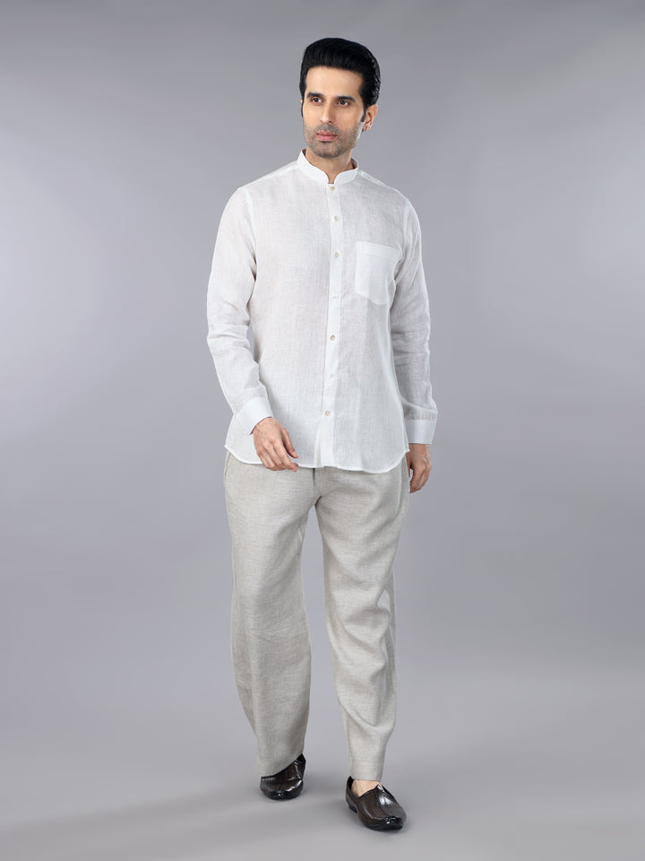 Ivory Linen Band Collar Shirt