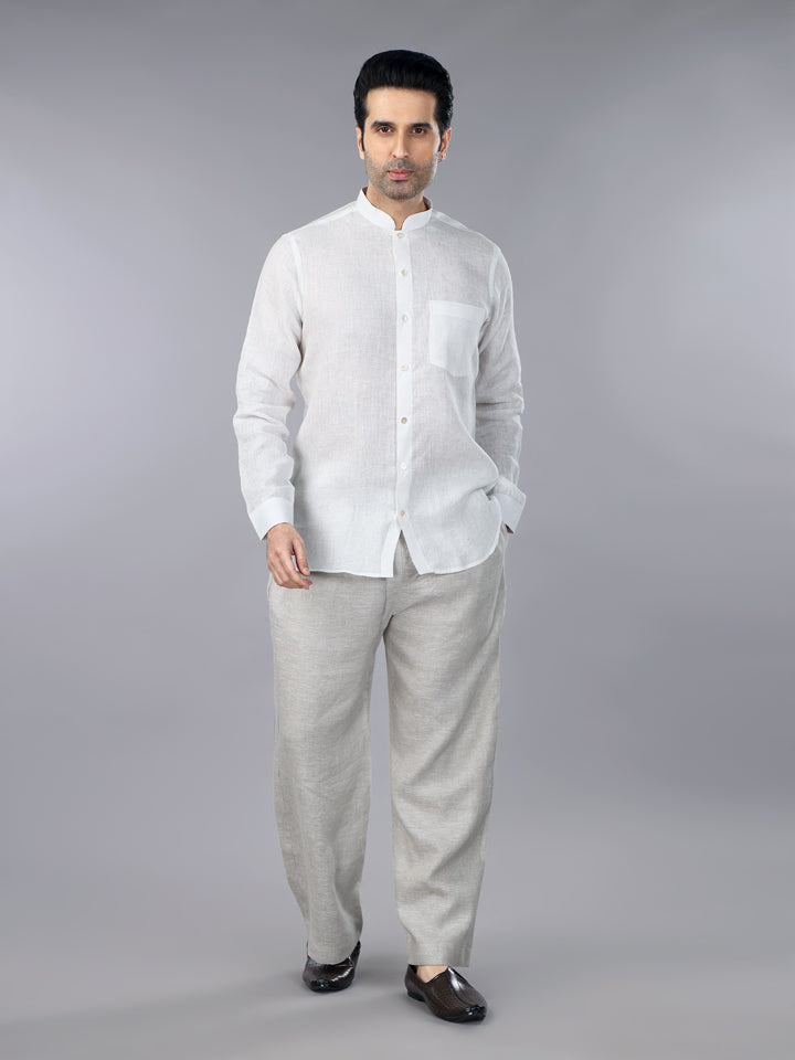 Ivory Linen Band Collar Shirt