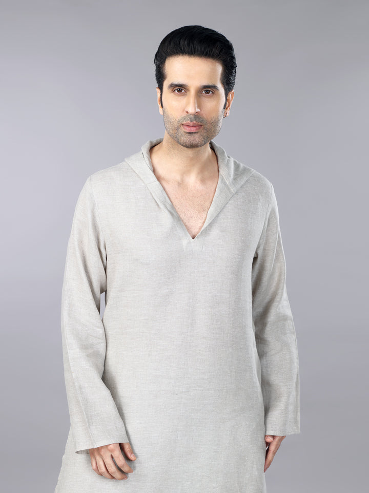 Natural Linen Hoodie Kurta Set