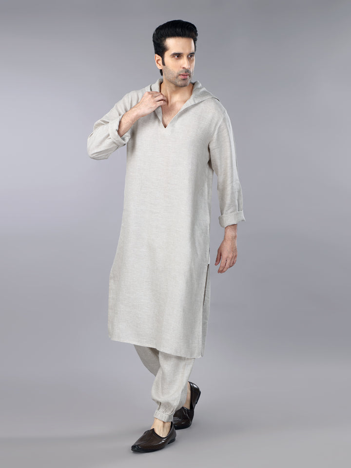 Natural Linen Hoodie Kurta Set