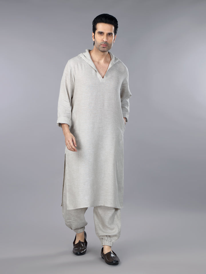 Natural Linen Hoodie Kurta Set