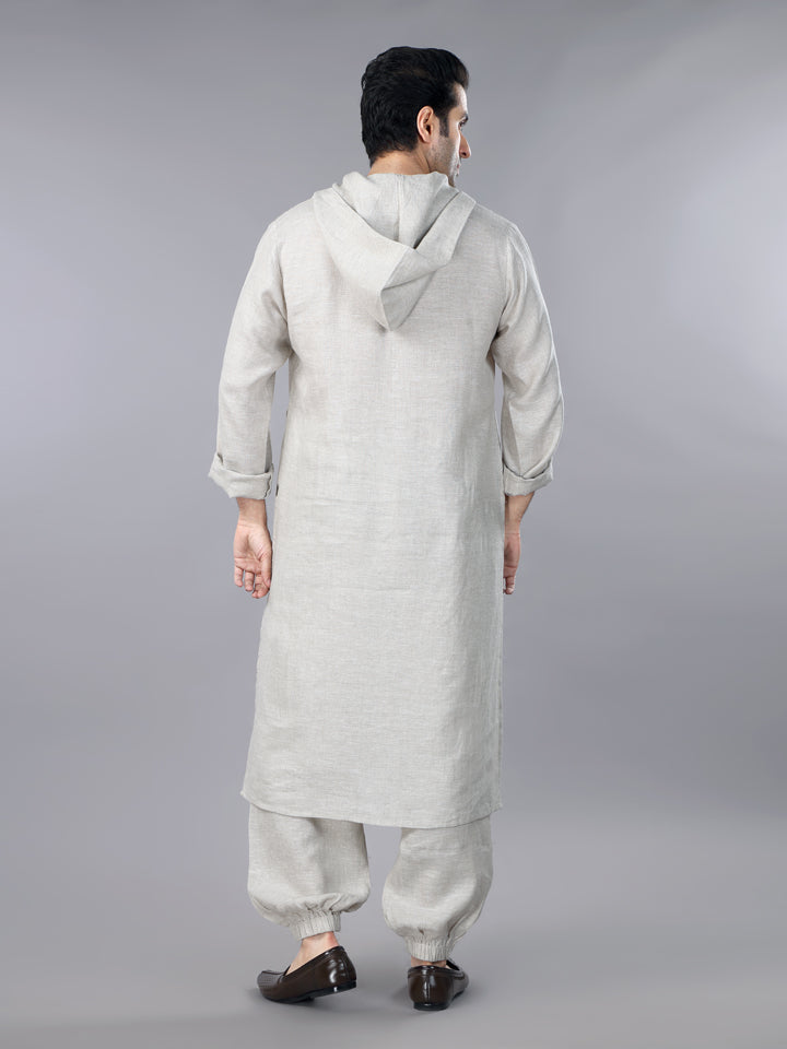 Natural Linen Hoodie Kurta Set
